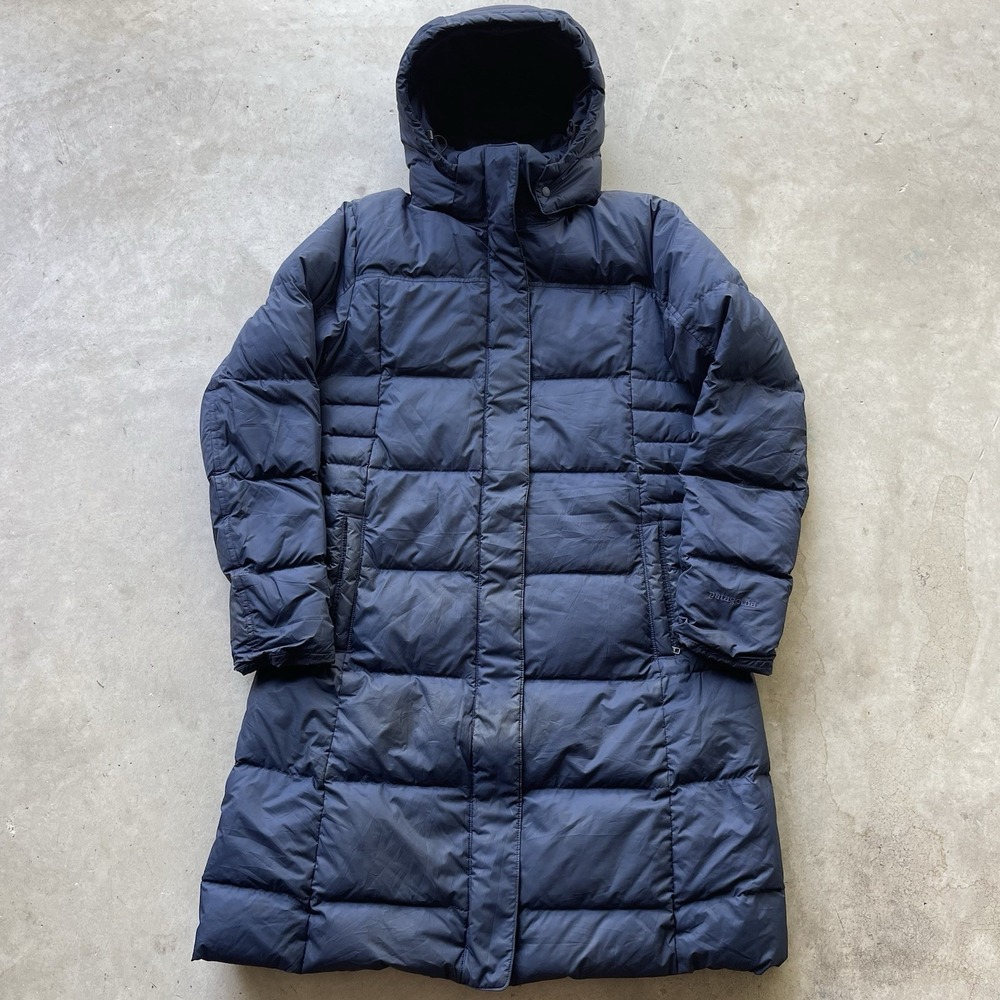 Patagonia Womens L Navy Blue‎ Down With It Hooded Long Parka Jacket Puffer